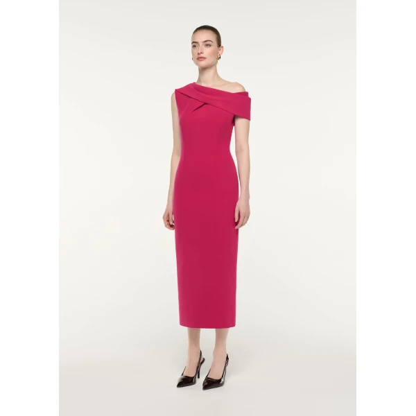 Roland Mouret Asymmetric Drape Midi Dress in Dark Pink, view 2