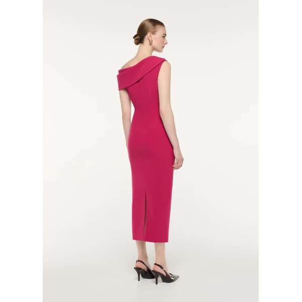 Roland Mouret Asymmetric Drape Midi Dress in Dark Pink, view 3