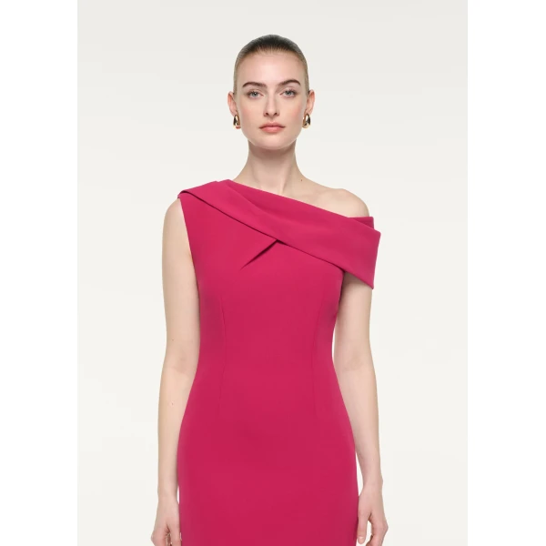 Roland Mouret Asymmetric Drape Midi Dress in Dark Pink, view 4
