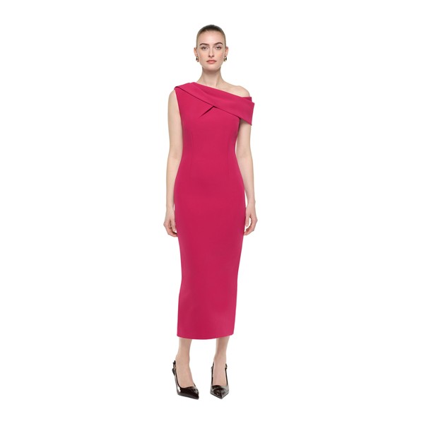 Roland Mouret Asymmetric Drape Midi Dress in Dark Pink