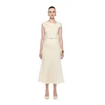 Roland Mouret Asymmetric Neckline Boucle Midi Dress in Cream