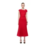 Roland Mouret Asymmetric Neckline Boucle Midi Dress in Red