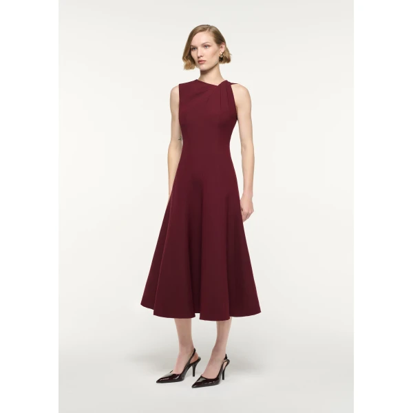 Roland Mouret Asymmetrical Twist Midi Dress in Burgundy, view 2