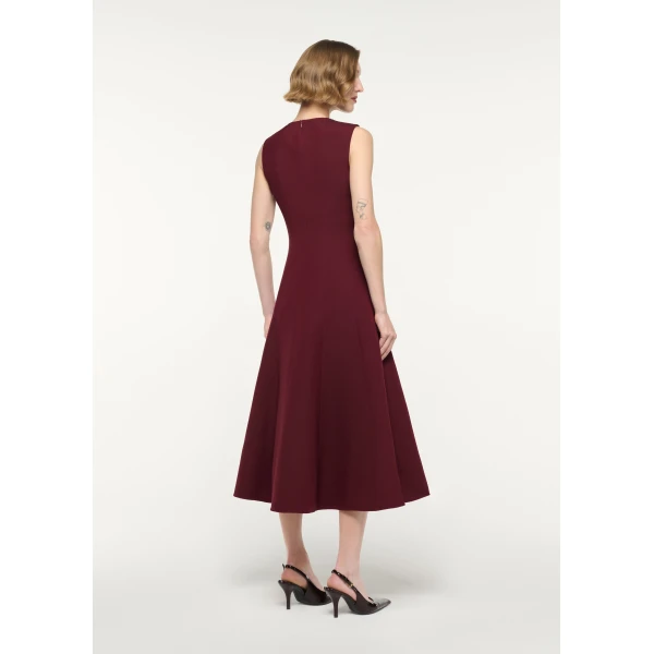 Roland Mouret Asymmetrical Twist Midi Dress in Burgundy, view 3