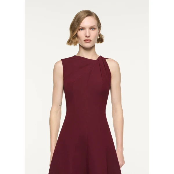 Roland Mouret Asymmetrical Twist Midi Dress in Burgundy, view 4
