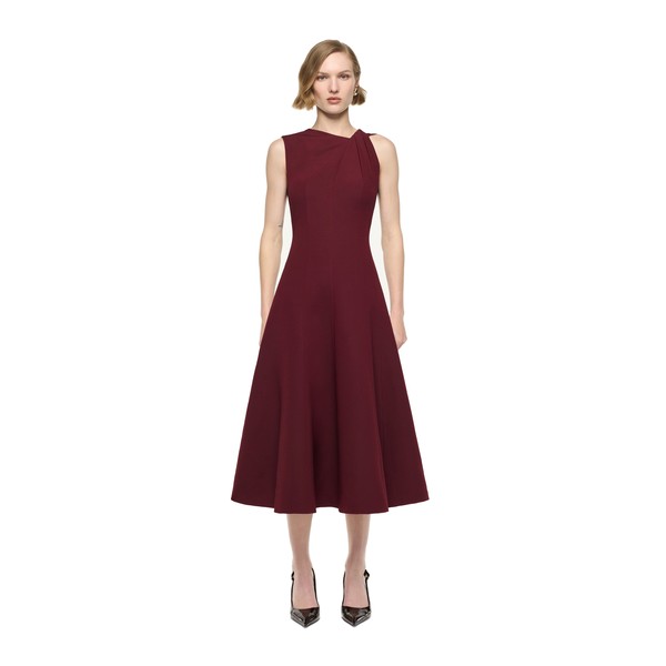 Roland Mouret Asymmetrical Twist Midi Dress in Burgundy