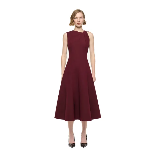 Roland Mouret Asymmetrical Twist Midi Dress in Burgundy