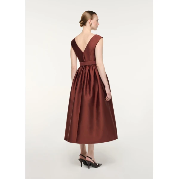 Roland Mouret Belted V-Neck Midi Dress in Coco, view 3
