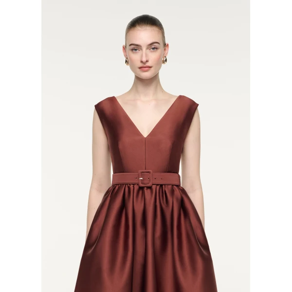 Roland Mouret Belted V-Neck Midi Dress in Coco, view 4
