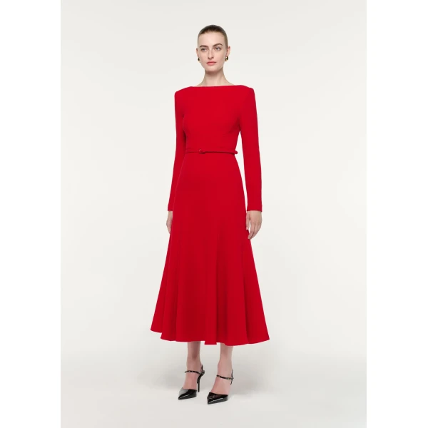 Roland Mouret Boat Neck Wool Crepe Dress in Red, view 2