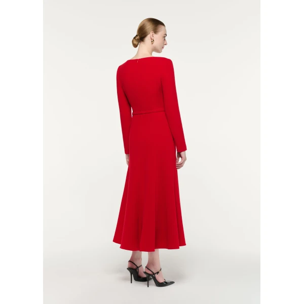 Roland Mouret Boat Neck Wool Crepe Dress in Red, view 3