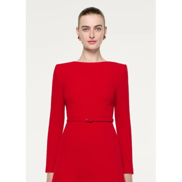 Roland Mouret Boat Neck Wool Crepe Dress in Red, view 4