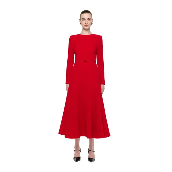 Roland Mouret Boat Neck Wool Crepe Dress in Red