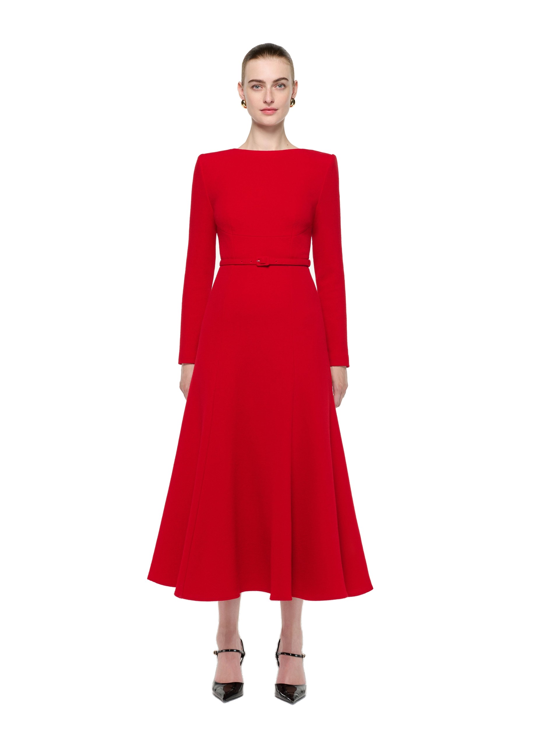 Roland Mouret Boat Neck Wool Crepe Dress in Red