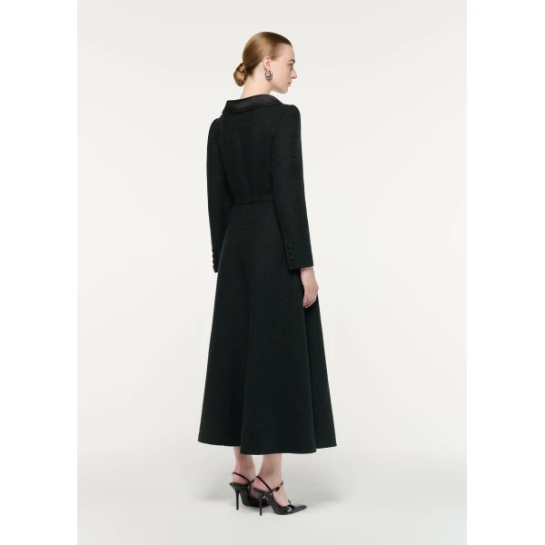 Roland Mouret Boucle Coat With Flower Brooch in Black, view 3