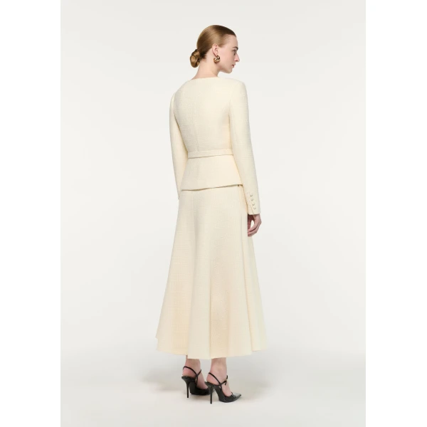 Roland Mouret Boucle Midi Flared Skirt in Cream, view 3