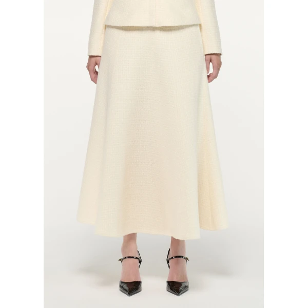 Roland Mouret Boucle Midi Flared Skirt in Cream, view 4
