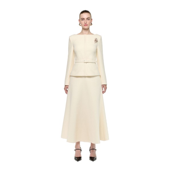 Roland Mouret Boucle Midi Flared Skirt in Cream