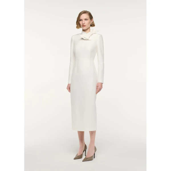 Roland Mouret Bow Neckline Long Sleeve Midi Dress in Cream, view 2