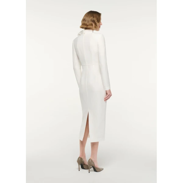 Roland Mouret Bow Neckline Long Sleeve Midi Dress in Cream, view 3