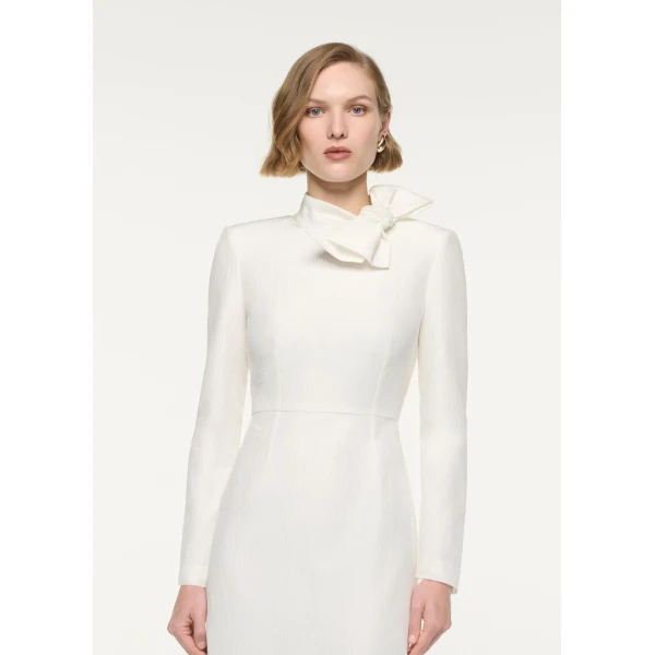 Roland Mouret Bow Neckline Long Sleeve Midi Dress in Cream, view 4