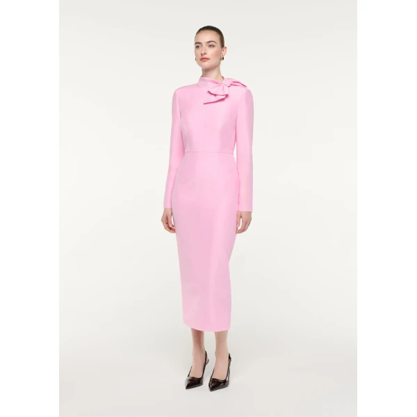 Roland Mouret Bow Neckline Long Sleeve Midi Dress in Pink, view 2