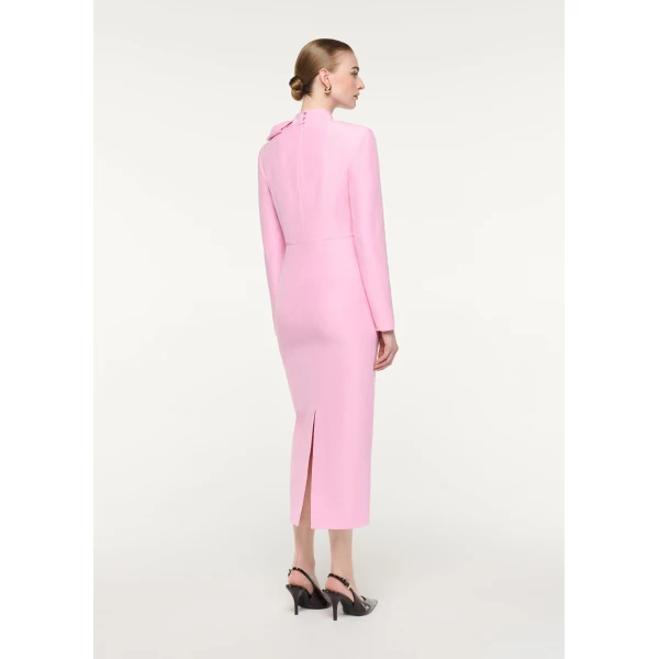 Roland Mouret Bow Neckline Long Sleeve Midi Dress in Pink, view 3