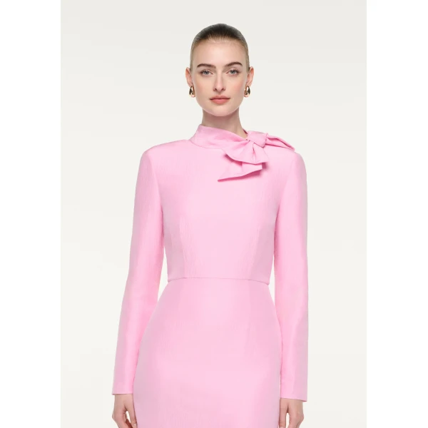 Roland Mouret Bow Neckline Long Sleeve Midi Dress in Pink, view 4