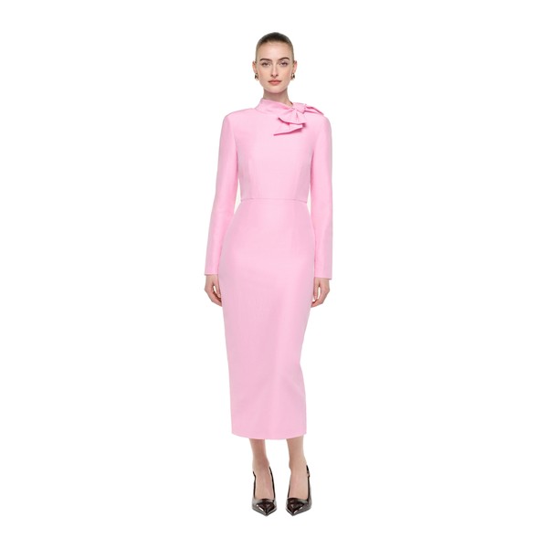 Roland Mouret Bow Neckline Long Sleeve Midi Dress in Pink