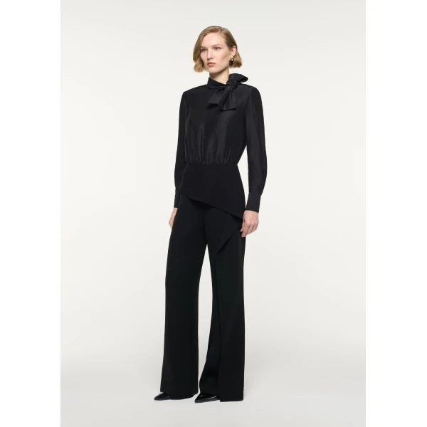 Roland Mouret Bow Neckline Silk Jacquard Bodysuit in Black, view 2