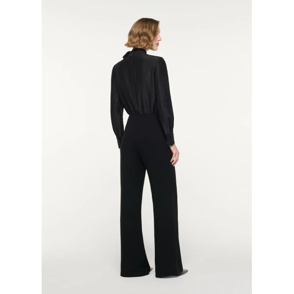 Roland Mouret Bow Neckline Silk Jacquard Bodysuit in Black, view 3