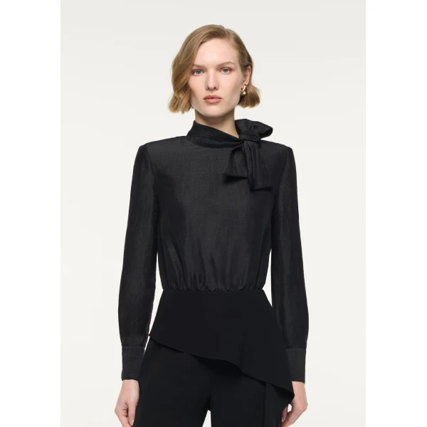Roland Mouret Bow Neckline Silk Jacquard Bodysuit in Black, view 4