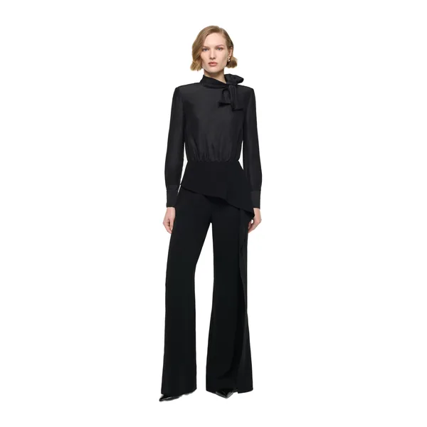 Roland Mouret Bow Neckline Silk Jacquard Bodysuit in Black