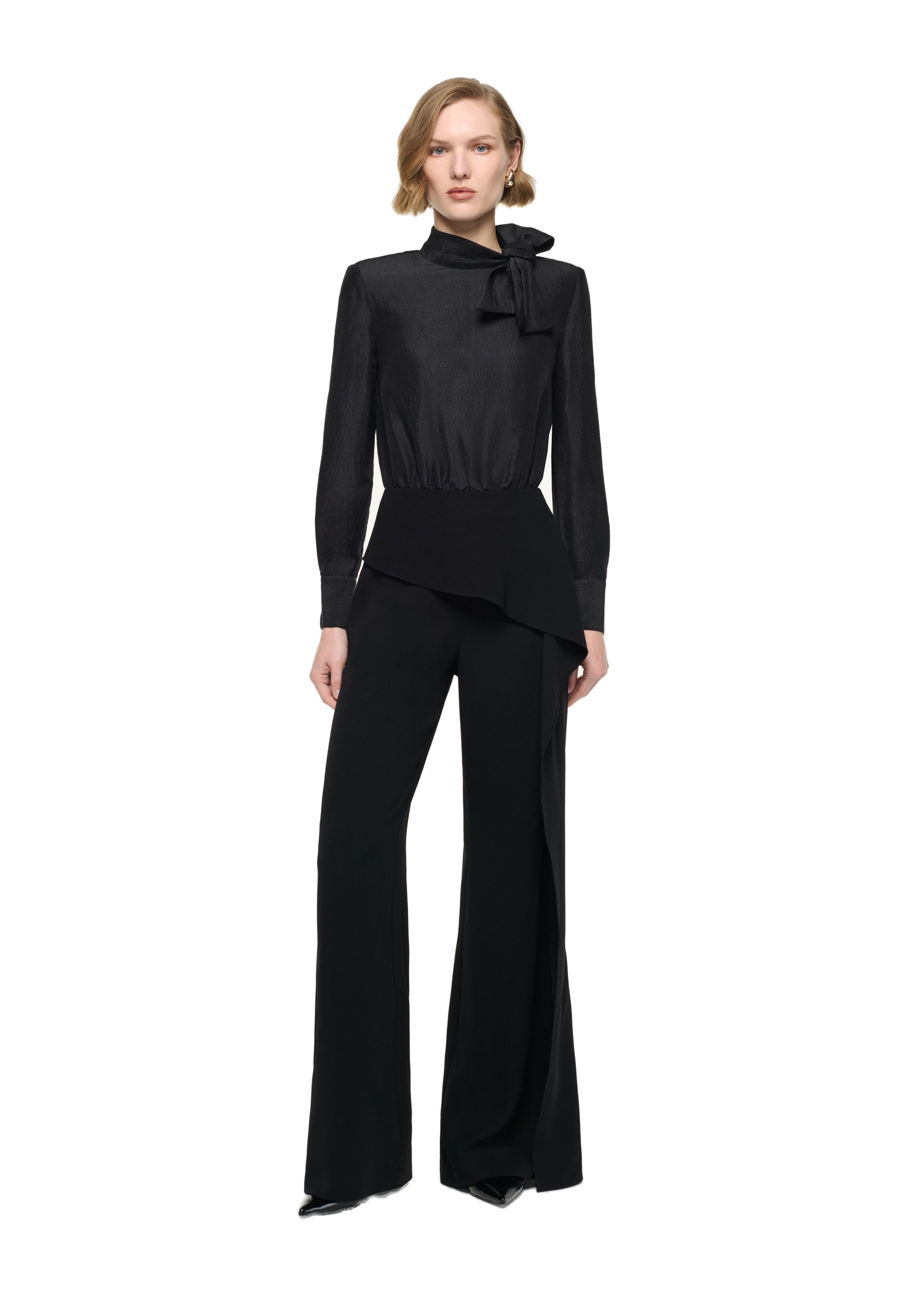 Roland Mouret Bow Neckline Silk Jacquard Bodysuit in Black
