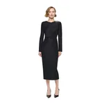 Roland Mouret Brooched Silk Jacquard Midi Dress in Black