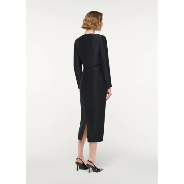 Roland Mouret Brooched Silk Jacquard Midi Dress in Black, view 3