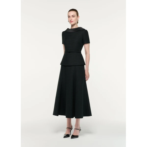 Roland Mouret Collared Boucle Peplum Midi Dress in Black, view 2