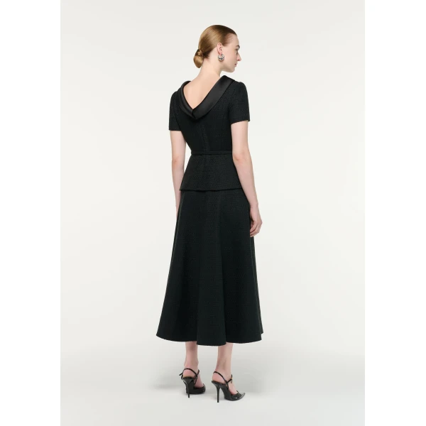 Roland Mouret Collared Boucle Peplum Midi Dress in Black, view 3
