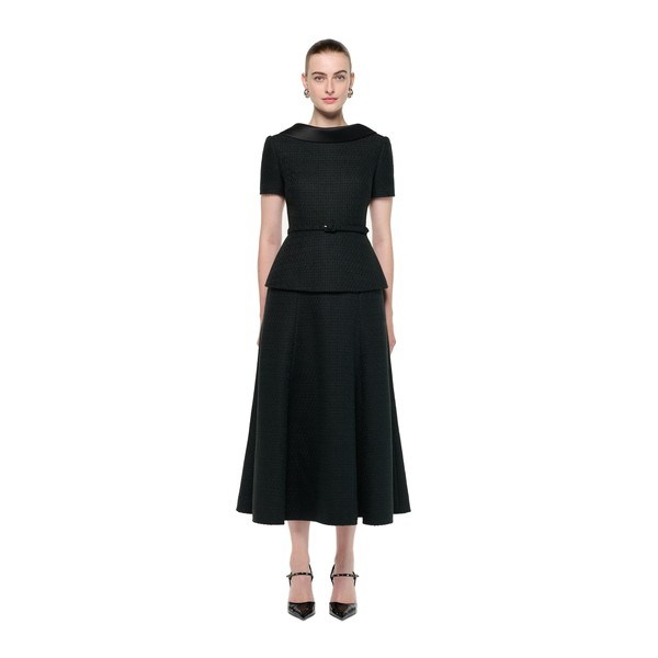Roland Mouret Collared Boucle Peplum Midi Dress in Black