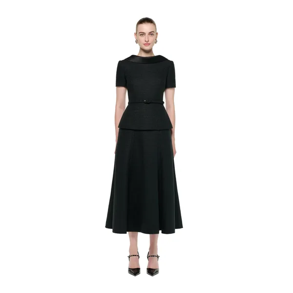 Roland Mouret Collared Boucle Peplum Midi Dress in Black