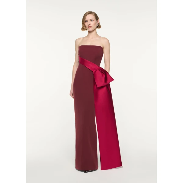Roland Mouret Contrast Drape Strapless Gown in Burgundy, view 2