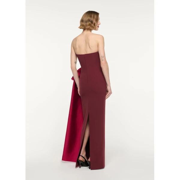 Roland Mouret Contrast Drape Strapless Gown in Burgundy, view 3