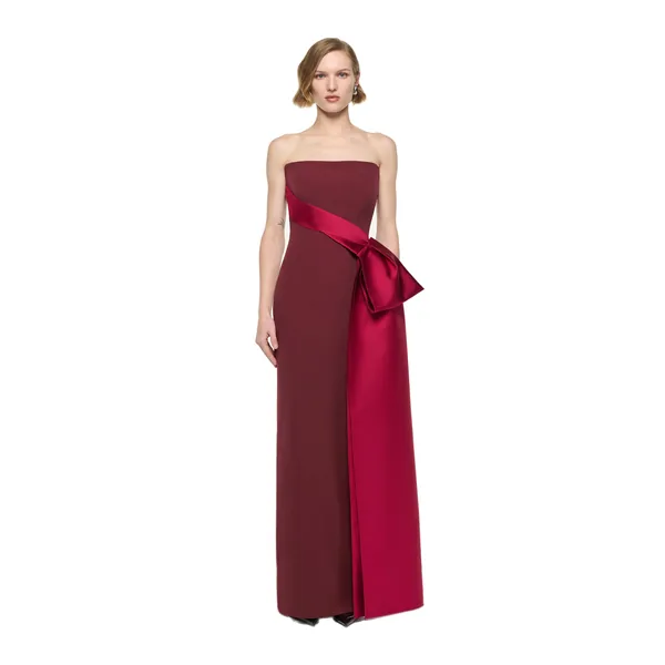 Roland Mouret Contrast Drape Strapless Gown in Burgundy