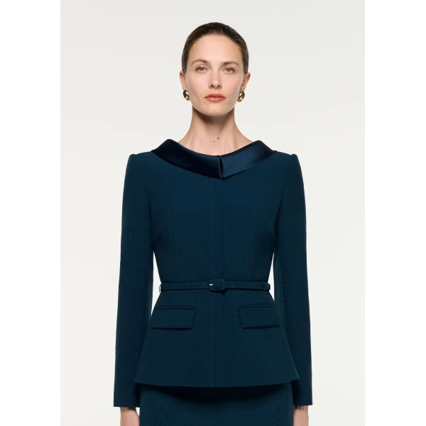 Roland Mouret Crepe Collared Jacket in Blue, view 4