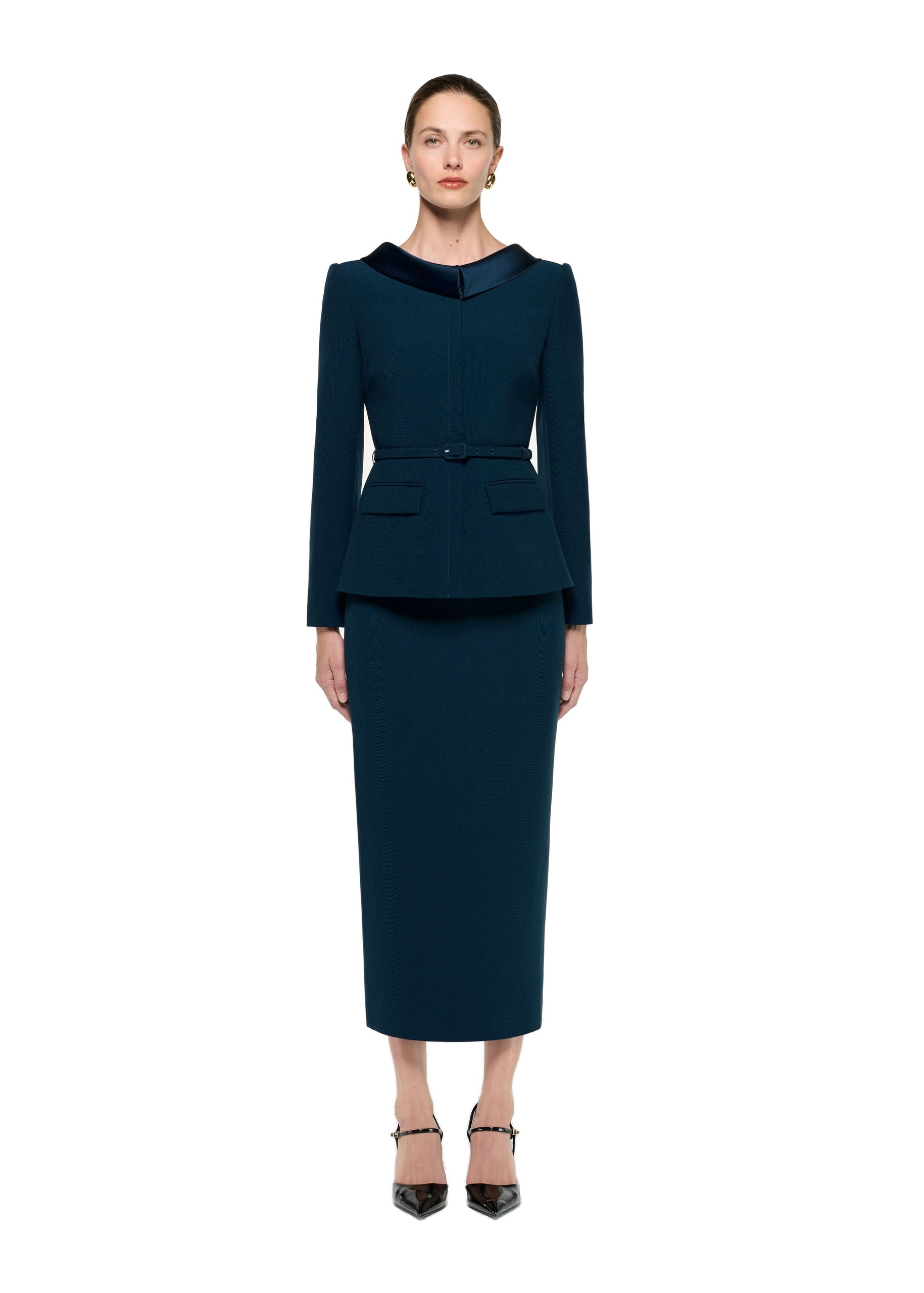 Roland Mouret Crepe Collared Jacket in Blue