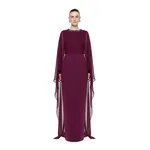 Roland Mouret Embellished Chiffon Cape Gown in Prune