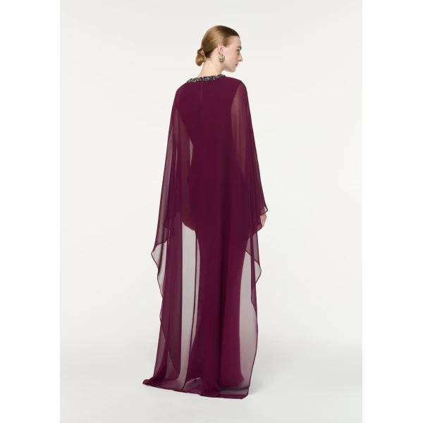 Roland Mouret Embellished Chiffon Cape Gown in Prune, view 3