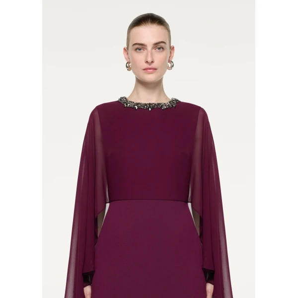 Roland Mouret Embellished Chiffon Cape Gown in Prune, view 4