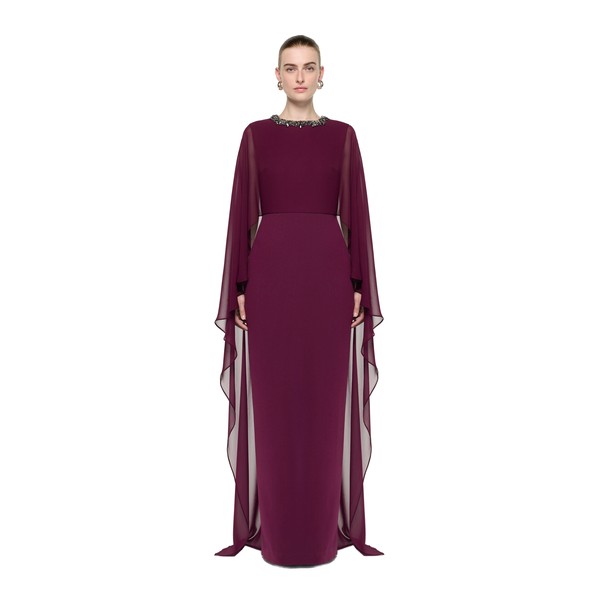 Roland Mouret Embellished Chiffon Cape Gown in Prune