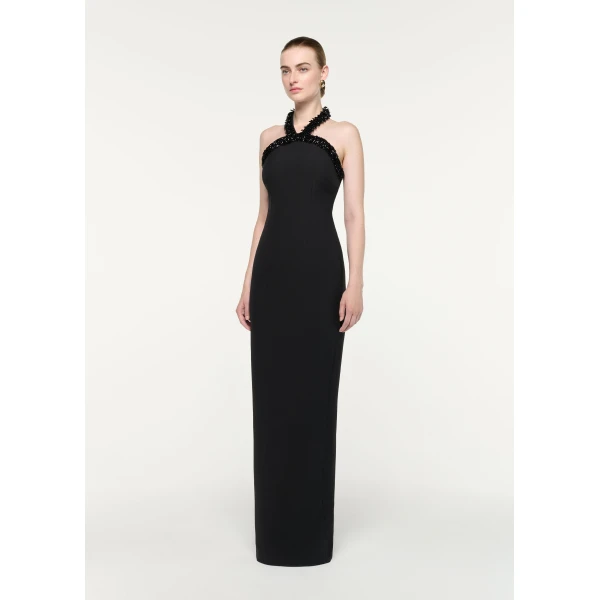 Roland Mouret Embellished Halter Neck Crepe Gown in Black, view 2